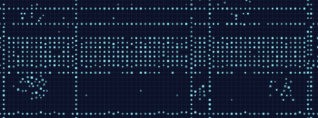 Futuristic digital grid background with blue neon patterns and geometric designs.