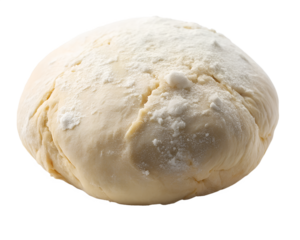 Round ball of raw bread dough dusted with flour isolated on transparent background