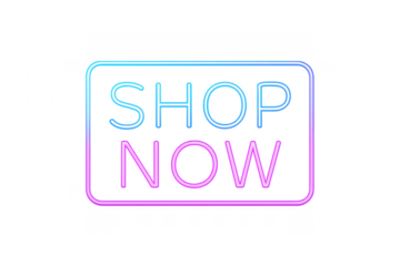 Shop now neon sign with transparent background inviting customers to purchase