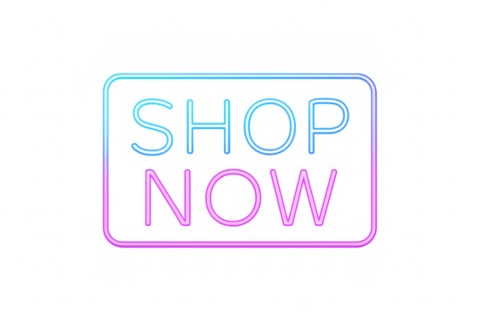 Shop now neon sign with transparent background inviting customers to purchase