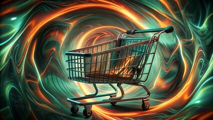 Shopping Cart with Magical Rainbow Swirl: E-commerce, Online Retail, Digital Marketing Concept