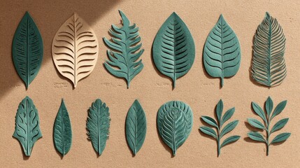 Fototapeta premium Collection of decorative paper cut leaf designs.