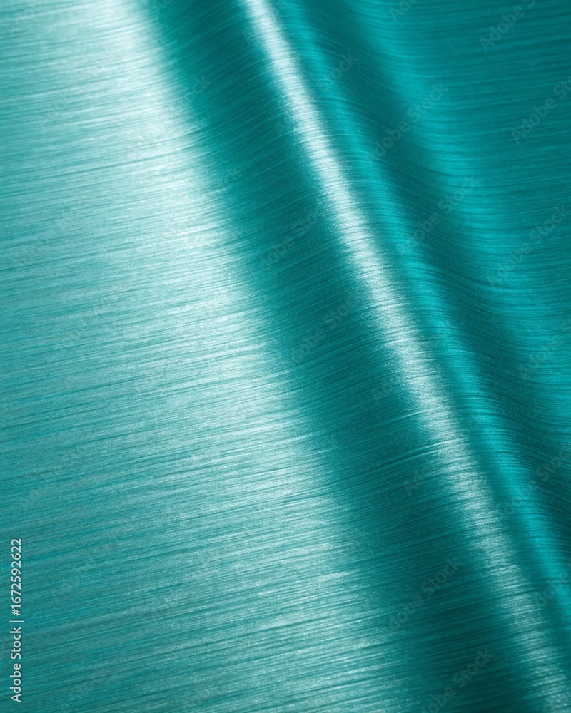 Poster closeup of a turquoise brushed metal texture with a smooth, shiny surface, creating an abstract and 