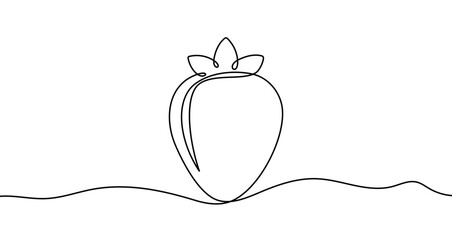 Strawberry in one line art style. Drawing of strawberry with editable black stroke on white background. Vector illustration.