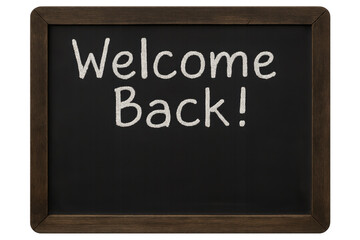 Obraz premium Welcome Back Sign Written on Transparent Background Chalkboard