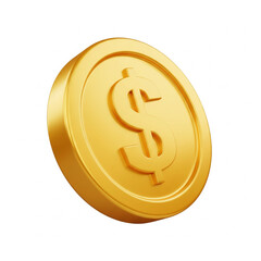 Golden dollar coin currency symbol isolated on a transparent background money