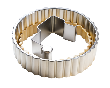 Round metal cookie cutter with fluted edge isolated on transparent background