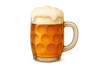Large beer mug with overflowing foam on transparent background