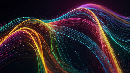 Obraz premium Abstract, futuristic light waves glow in vibrant colors and flow across a dark background.