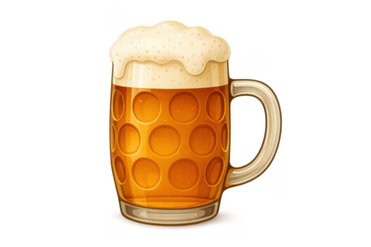 Large beer mug with overflowing foam on transparent background
