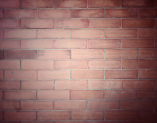 Texture brick red wall painted with paint, seamless texture. Big full frame background of detailed old red brick wall with copy space