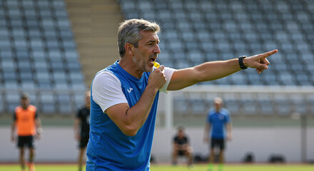 Football coach giving instructions during training session on field  