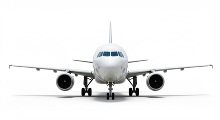 Fototapeta premium Clean white passenger jet poised for takeoff bright studio lighting. AI Generated