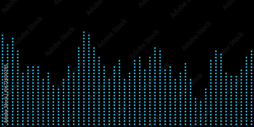 Poster futuristic digital waveform pattern with dotted matrix on black.