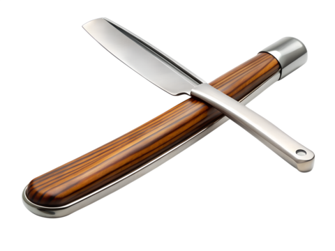 Straight razor with wooden handle isolated on transparent background