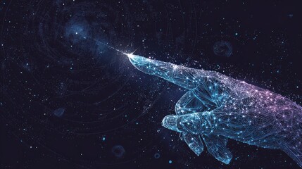 Abstract hand pointing to cosmic point