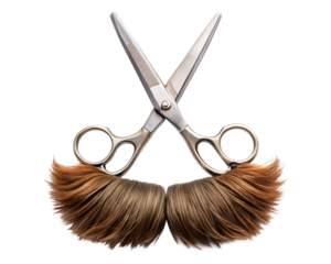 Scissors and hair isolated on transparent background