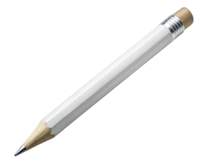 A white pencil with a sharpened graphite tip and a metal ferrule, isolated on transparent background
