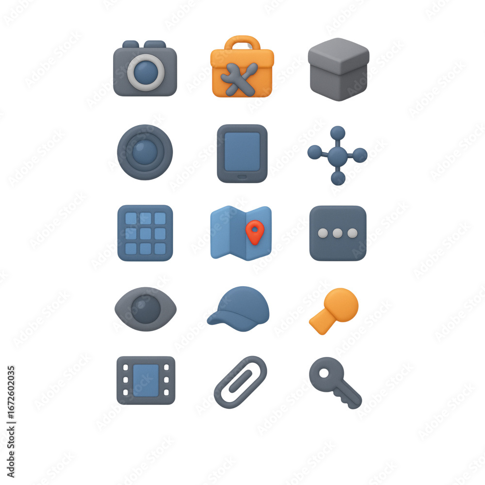 Fototapete collection of 16 3d rendered icons for digital interfaces and applications graphic design isolated o