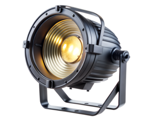 Modern black stage lighting par can with warm led light isolated on transparent background