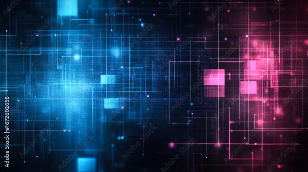 Aufkleber vibrant digital abstract design with blue and red elements in a futuristic grid pattern