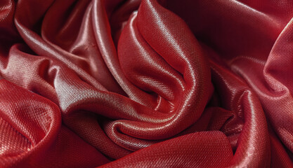 Closeup of elegantly draped reddish silk fabric, perfect for luxury fashion, interior design, and...