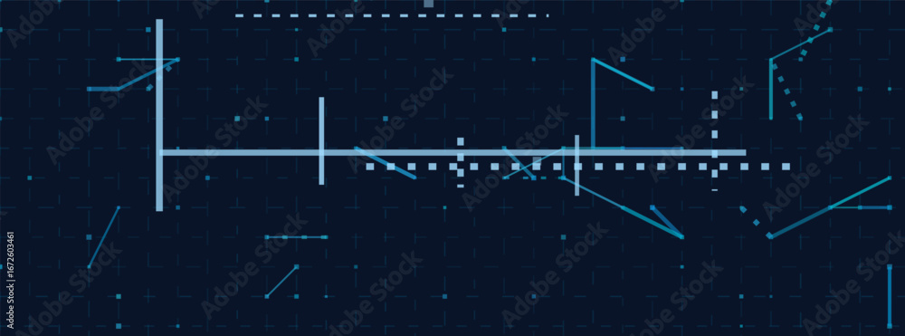 Poster futuristic vector tech background with abstract digital lines and grids in blue tones.