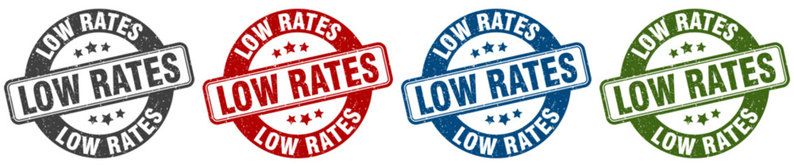 low rates stamp. low rates round stamp set isolated on white background