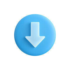 Bright blue circular button with a white downward arrow icon on a black backdrop