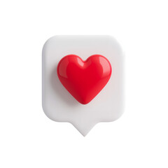Fototapeta premium Bright red glossy heart icon in a modern speech bubble on a minimalist