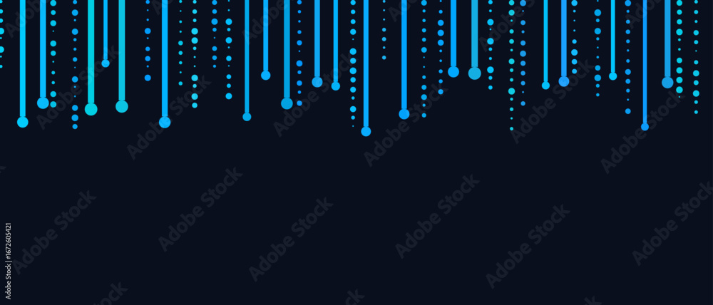 Poster futuristic vector tech background with blue digital lines and dots.