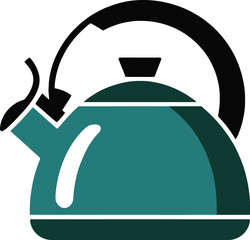 Teal Kettle Icon, Stovetop Kettle Illustration, Green Tea Kettle Clipart, Boiling Kettle Graphic Design, Kitchen Kettle Vector