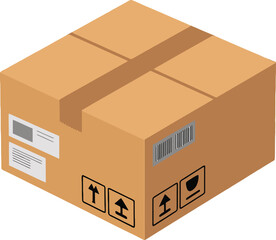 Sealed Cardboard Box, Shipping Package Delivery, Isometric Brown Carton, Product Packaging Icon, E-commerce Parcel Graphic