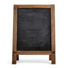 An empty chalkboard sign with a rustic wooden frame, ready for your message. Its simple design and texture provide a classic vintage feel. 