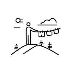 Fototapeta premium Laundry day vector art illustration drying clothes outdoor scene line drawing simple graphic clean design flat design