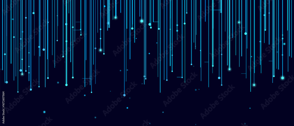Aufkleber abstract digital vector tech background with vertical blue lines and dots on dark theme.