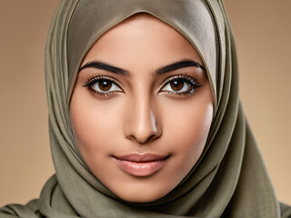 Young Arab woman with detailed face wearing elegant hijab