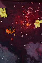 Red and yellow colour and flowers with abstract shape and form background