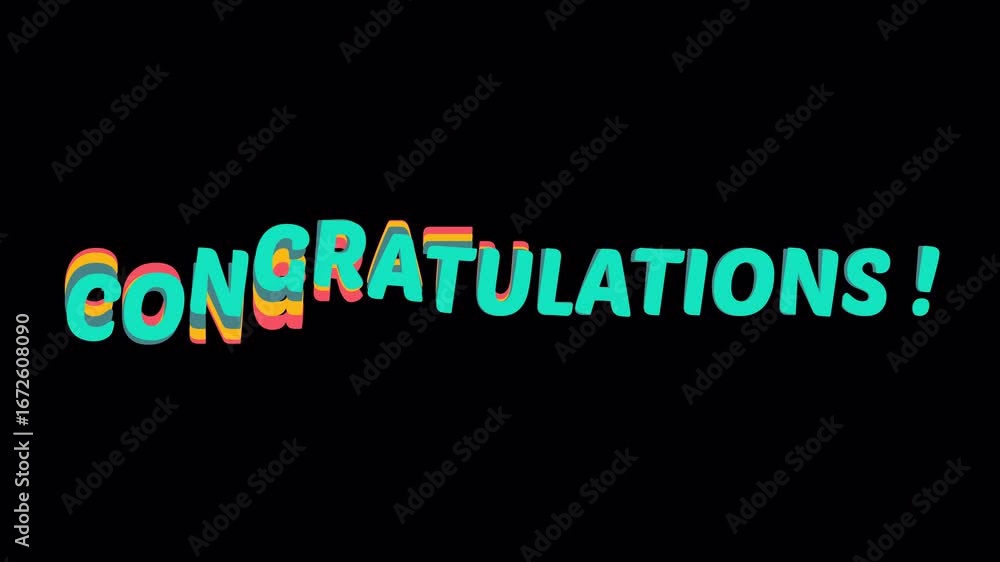 Poster animated congratulations text with colorful waving letters. loopable motion graphics typography for 