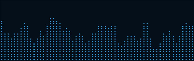Blue geometric skyline on black vector tech background.