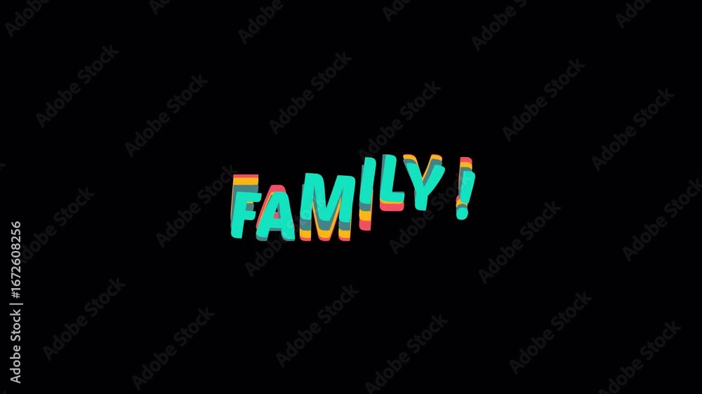 Aufkleber colorful animated text family! waving up and down. motion graphics video with a fun, playful font. i