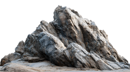 Rugged mountain rock formation isolated on a transparent background