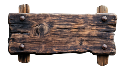 Rustic Wooden Sign with Metal Rivets isolated on a transparent background