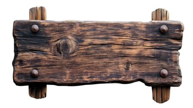 Rustic Wooden Sign with Metal Rivets isolated on a transparent background