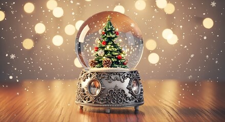 Festive Christmas Snow Globe with Twinkling Lights and Falling Snow isolated on a white transparent background png file download.

