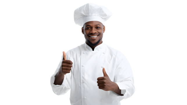 Smiling chef giving thumbs up isolated on a transparent background