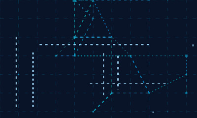Geometric vector tech background with abstract grid and dashed lines on dark theme.