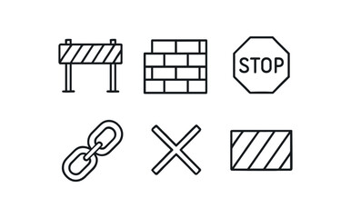 simple outline stroke icon isolated on white background: barrier brick stop sign chain mark warning