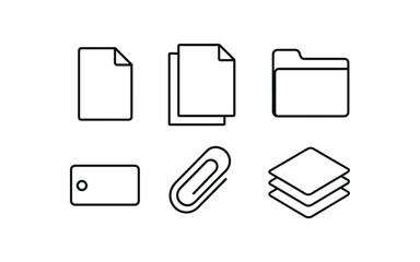 simple outline stroke icon isolated on white background: file paper sheets folder cover label tab clip edge stack pile