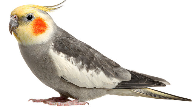 Cockatiel bird with yellow crest and orange cheek isolated on a transparent background